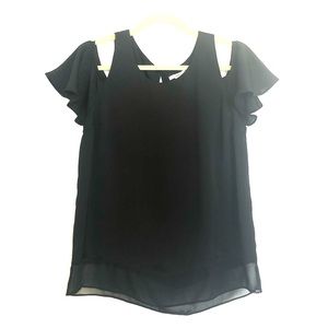 Bar III Black Cold Shoulder Flutter Sleeve Blouse